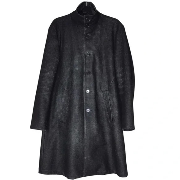 John Varvatos Wool Blend Overcoat Trench Coat Lined Black Grey - Picture 1 of 10